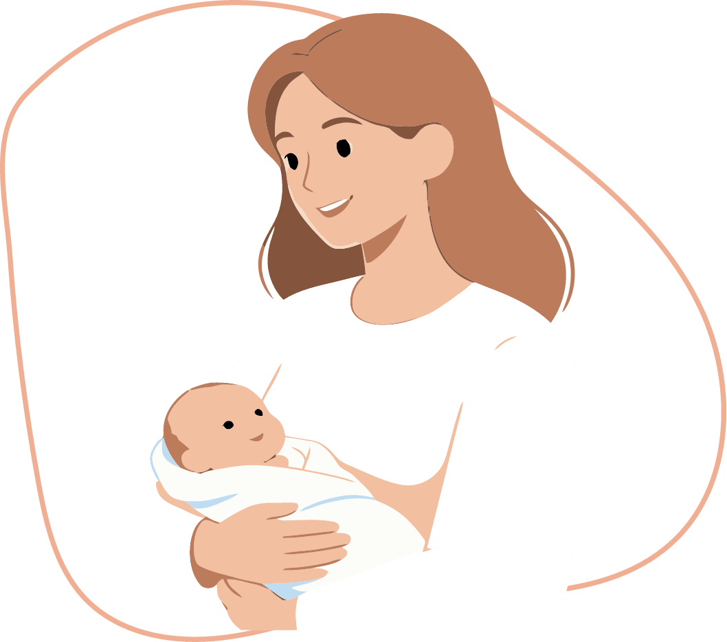 Illustrazione di una madre con un neonato in braccio